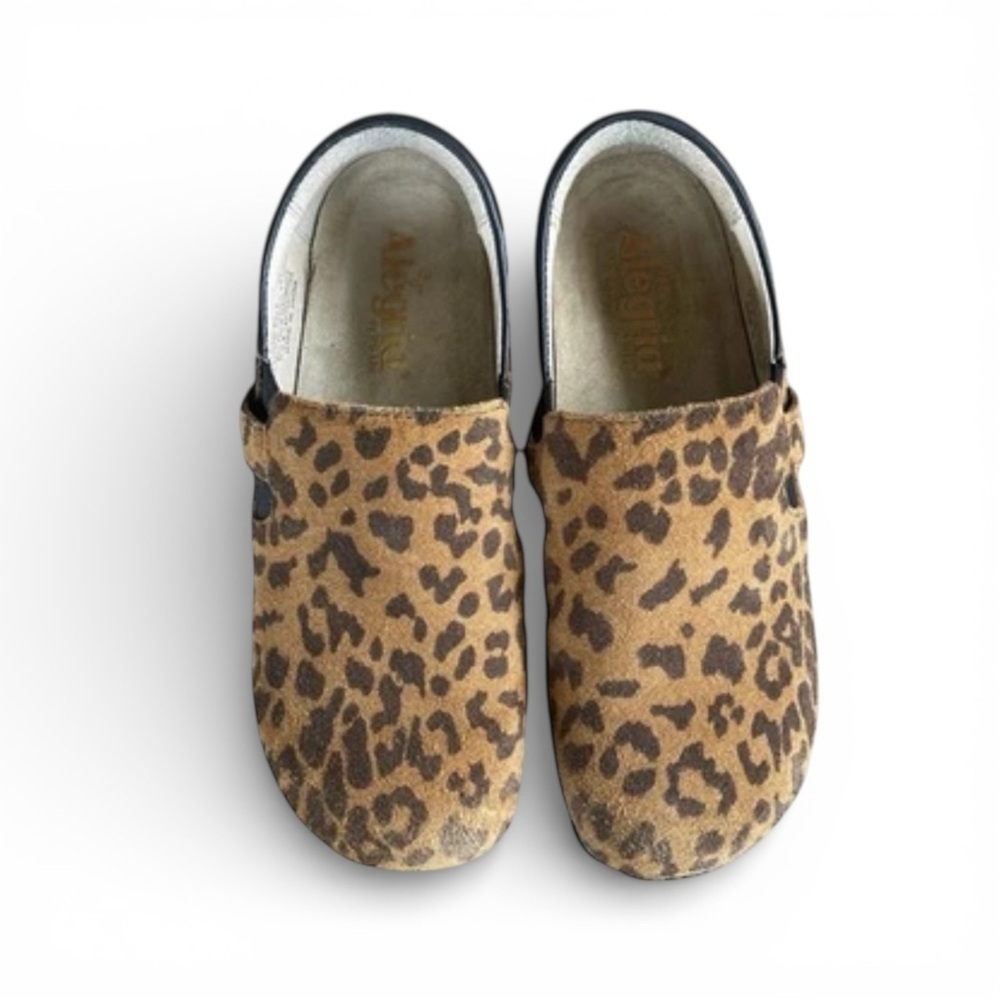 Alegria Kara Leopard Print Clogs Suede Slip On Shoe Mules Double Gore Sz 7-7.5 - Picture 3 of 10